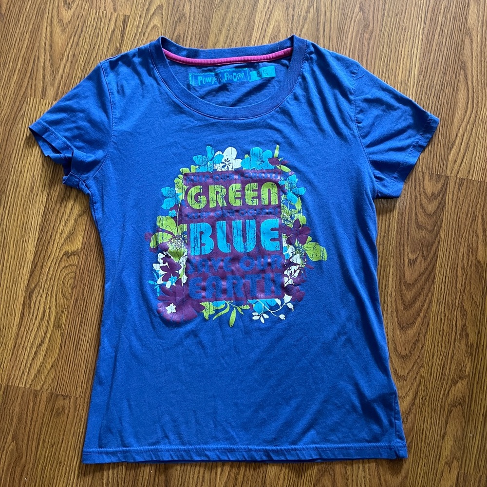 Powder Room women’s large graphic tee, ‘Green Blue Save Our Earth’, *runs small*